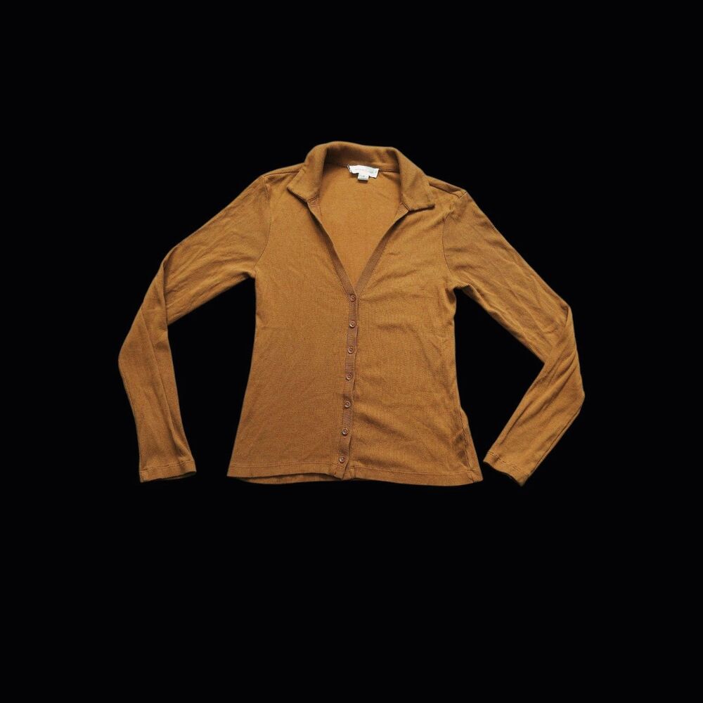 Treasure & Bond Women's V Neck Henley Collared Long Sleeve Top Russet Size S EUC